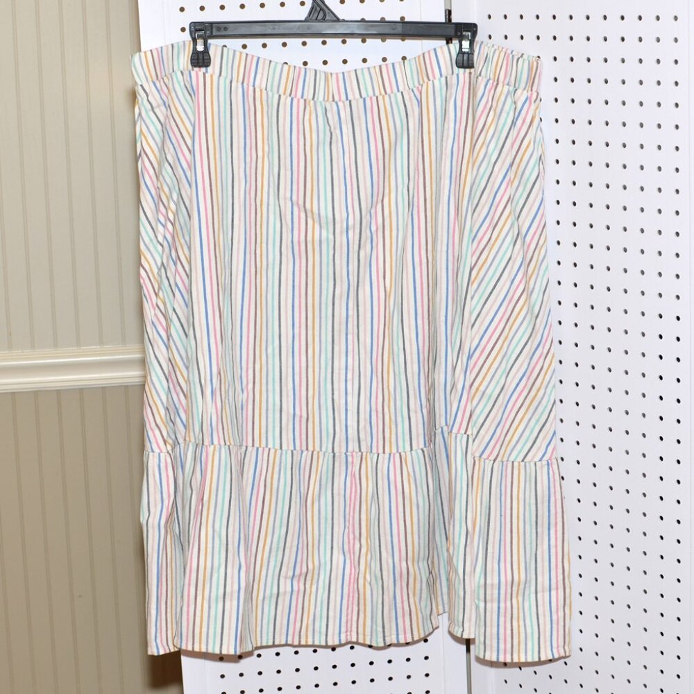 Plus Size Lane Bryant 26/28 Colorful Striped Ruffle Hem Pull-On Midi Skirt - Picture 10 of 14